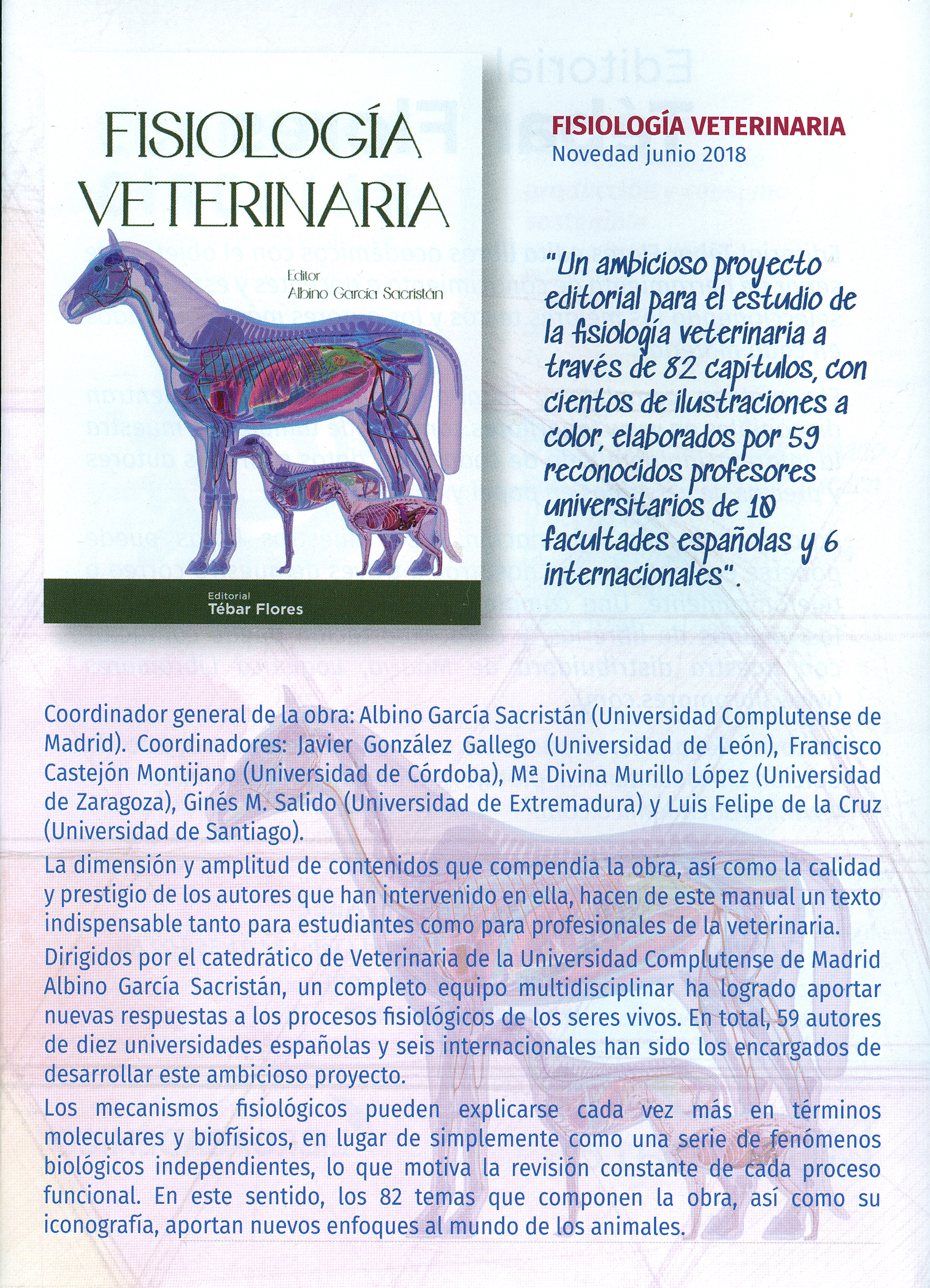 Biblioteca RACVE. Novedad editorial: Fisiología Veterinaria-junio 2018